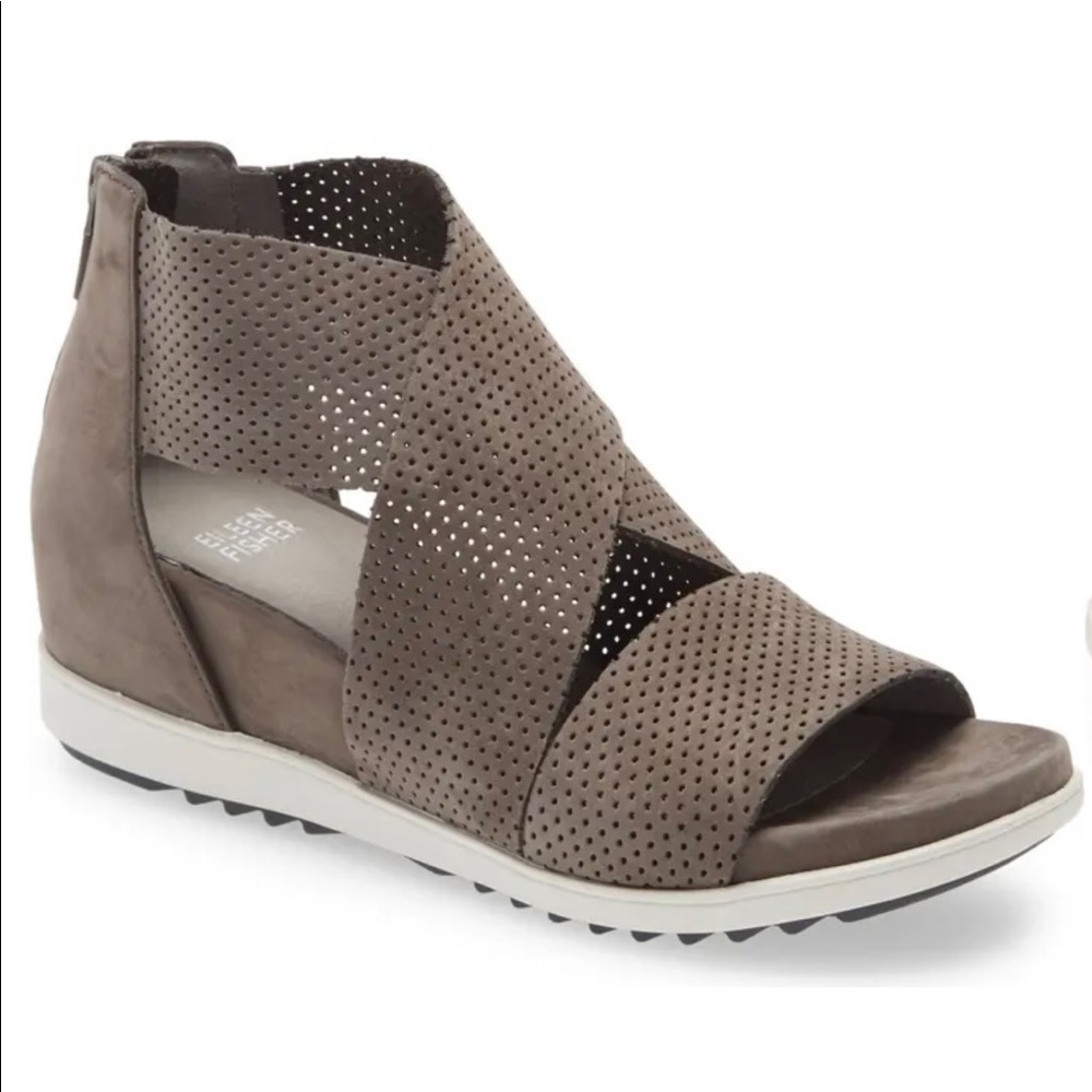 Eileen Fisher sz8 Graphite Voice Wedge Sandals